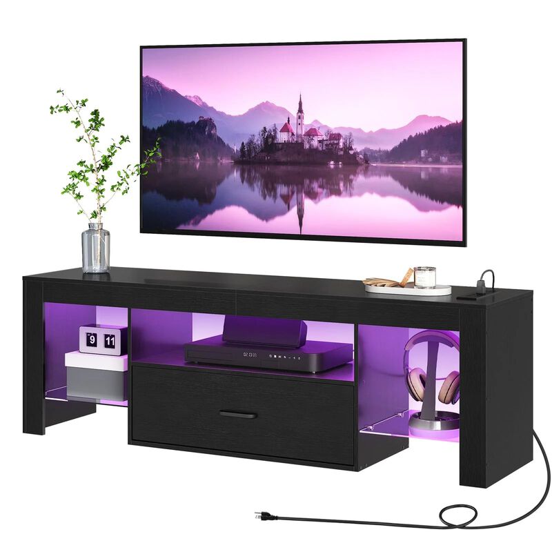 Modern LED TV Stand with Built-In Power Outlets for Living Room image number 3