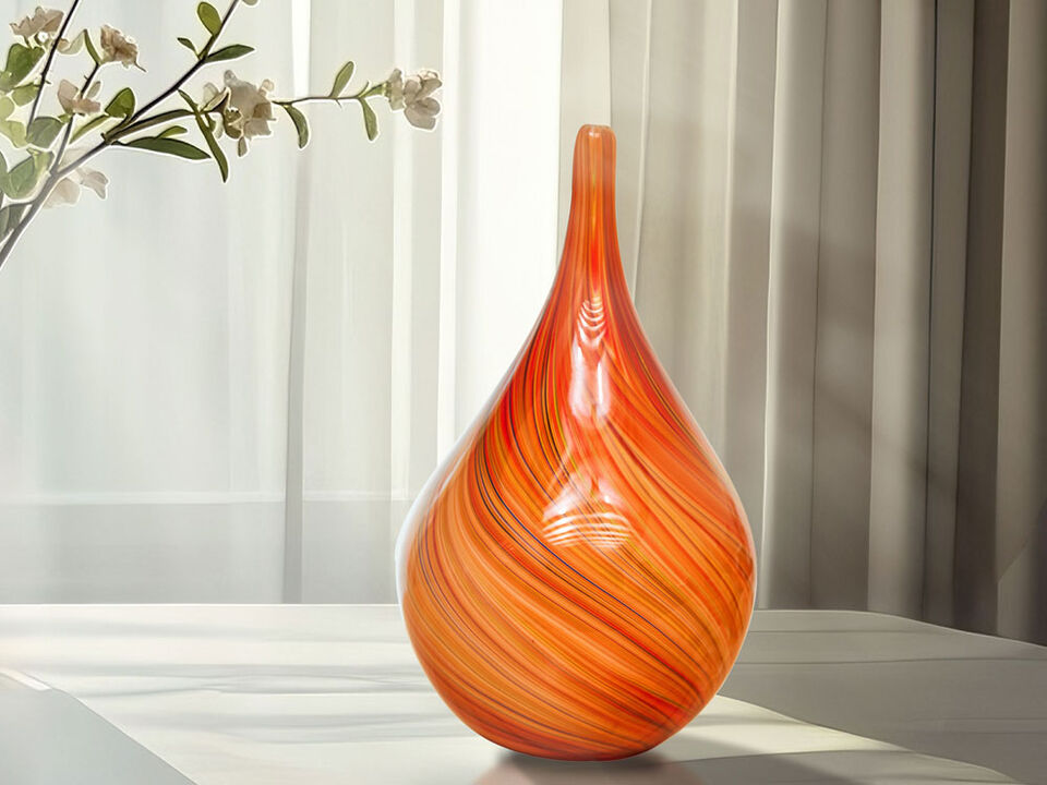 Hand Blown Red Orange Abstract Art Glass Cane Sculpture