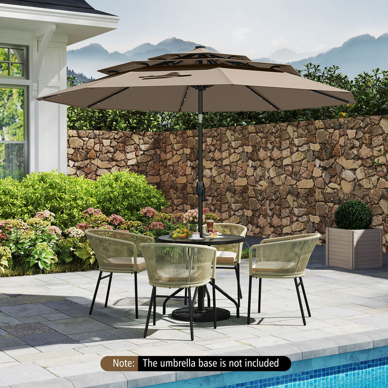 Solar Patio Umbrella with 32 LED Lights 3-Tier Vented Top