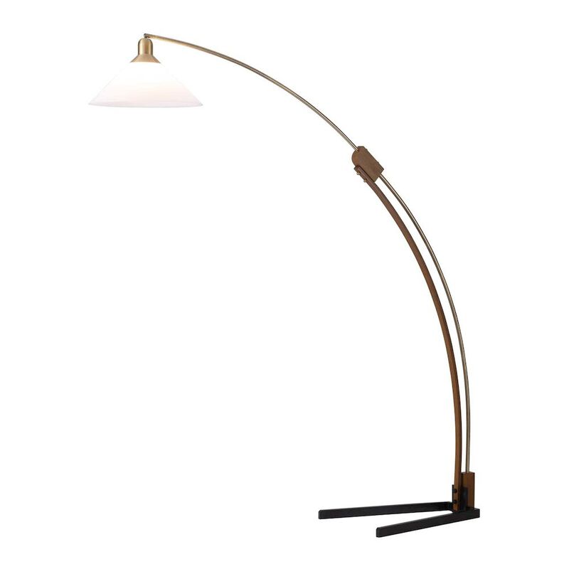 NOVA OF CALIFORNIA Melmar Arc Floor Lamp - Weathered Brass and Walnut, Dimmer Switch, V-base