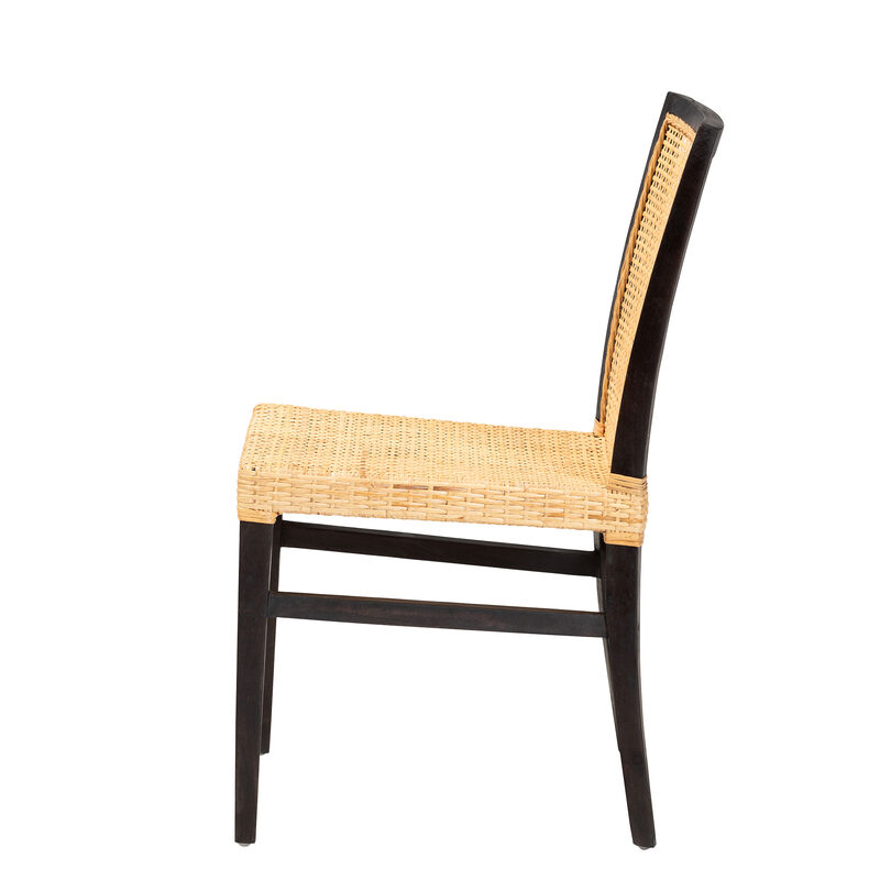 Bali & Pari Lingga Modern Bohemian Dark Brown Mahogany Wood and Natural Rattan Dining Chair