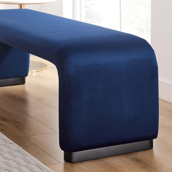 Modway EEI-6734-BLK-MID Koda Performance Velvet Waterfall Long Bench, Black Midnight Blue