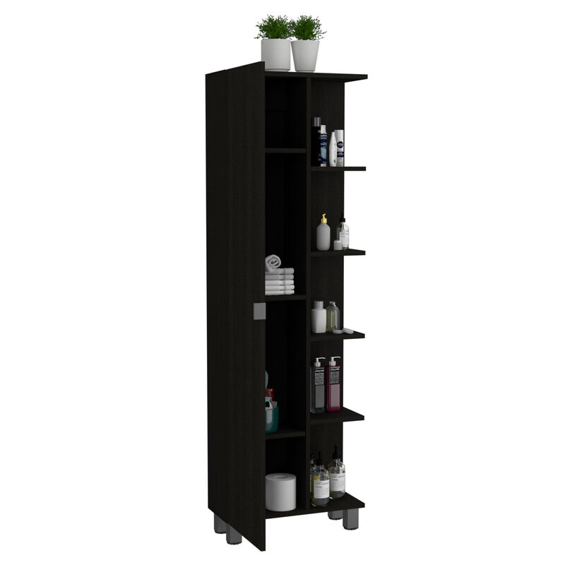 DEPOT E-SHOP Venus Linen Single Door Cabinet, Five External Shelves, Four Interior Shelves, Black