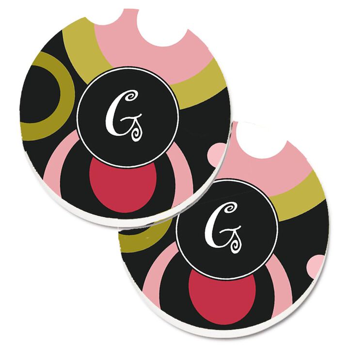 Caroline's Treasures Letter G Monogram - Retro In black Set of 2 Cup Holder Car Coasters AM1001-GCARC, 2.56, Multicolor