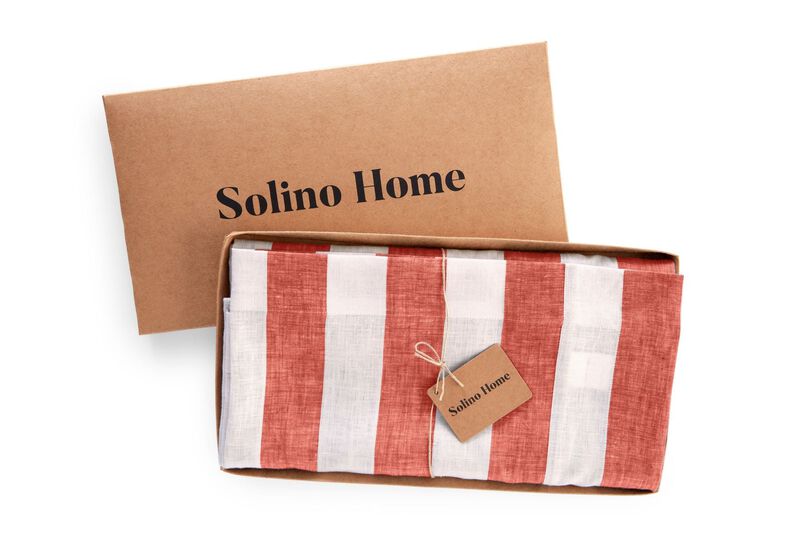 Solino Home Cabana Stripe 100% Linen Table Throw &ndash; Handcrafted, Machine Washable, Perfect for Holiday and Everyday Dining