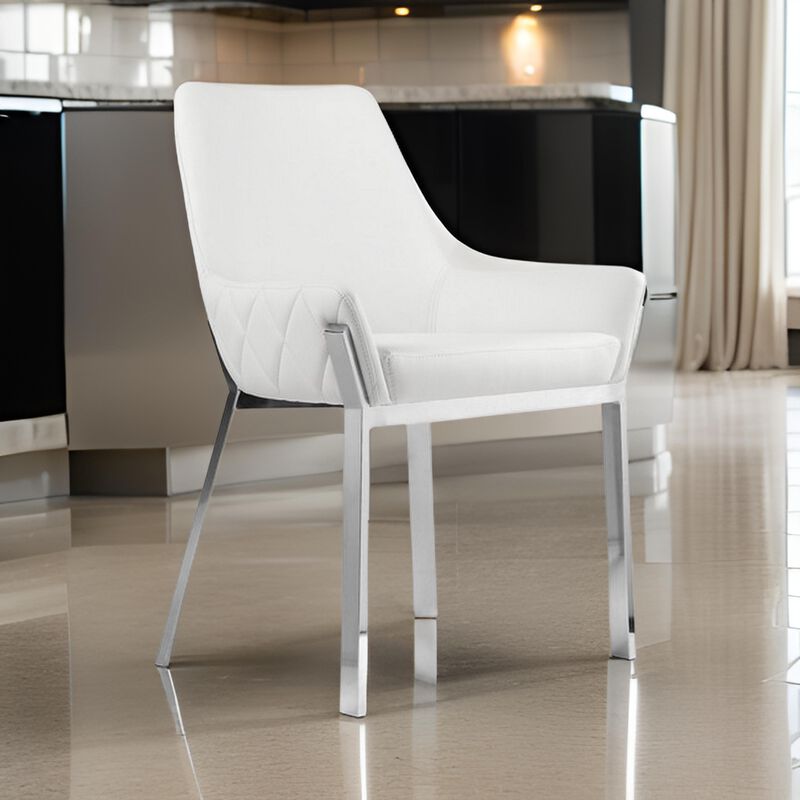 Fuma 23 Inch Set of 2 Dining Chairs, Foam Fill, White Faux Leather, Silver - Benzara image number 5