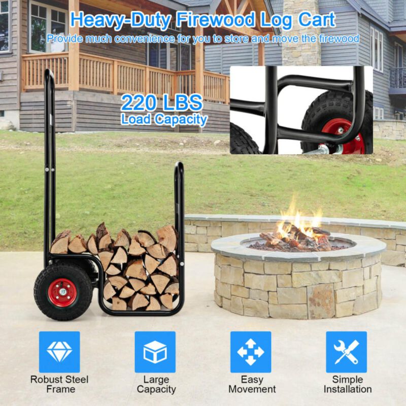 Hivvago Firewood Log Cart Carrier with Wear-Resistant and Shockproof Rubber Wheels