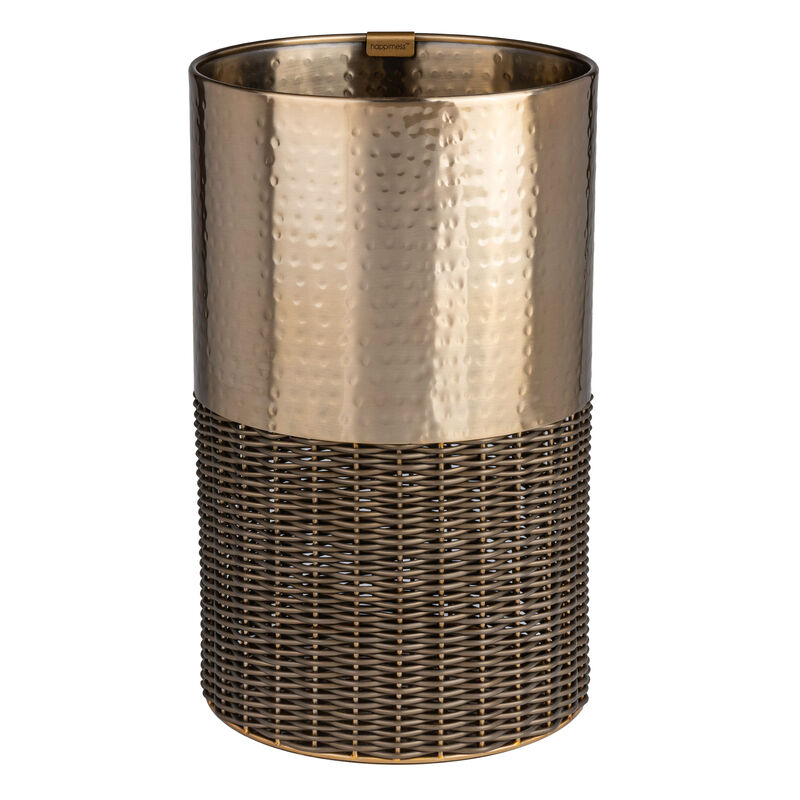 Asher Modern 2-Tone Faux Wicker/Metal Cylinder Waste Basket image number 0