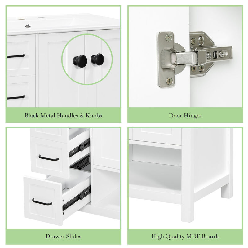 Merax Bathroom Storage Cabinet with Ceramic Basin, 2 Drawers & Door Cabinet image number 6