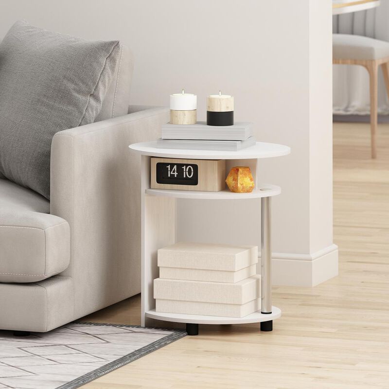 Furinno JAYA Simple Design Oval End Table, White Oak, Stainless Steel Tubes