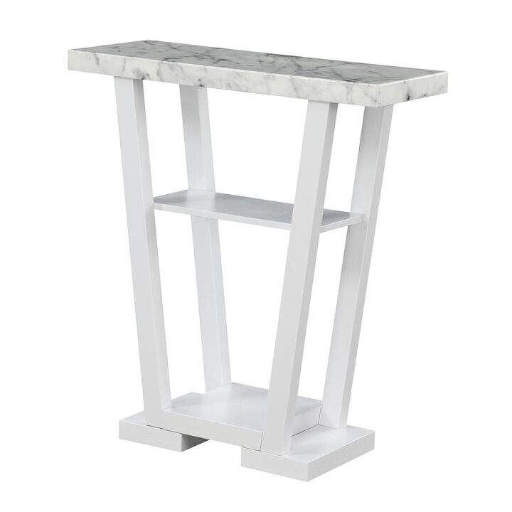 Convenience Concepts Newport V Console, Faux White Marble/White