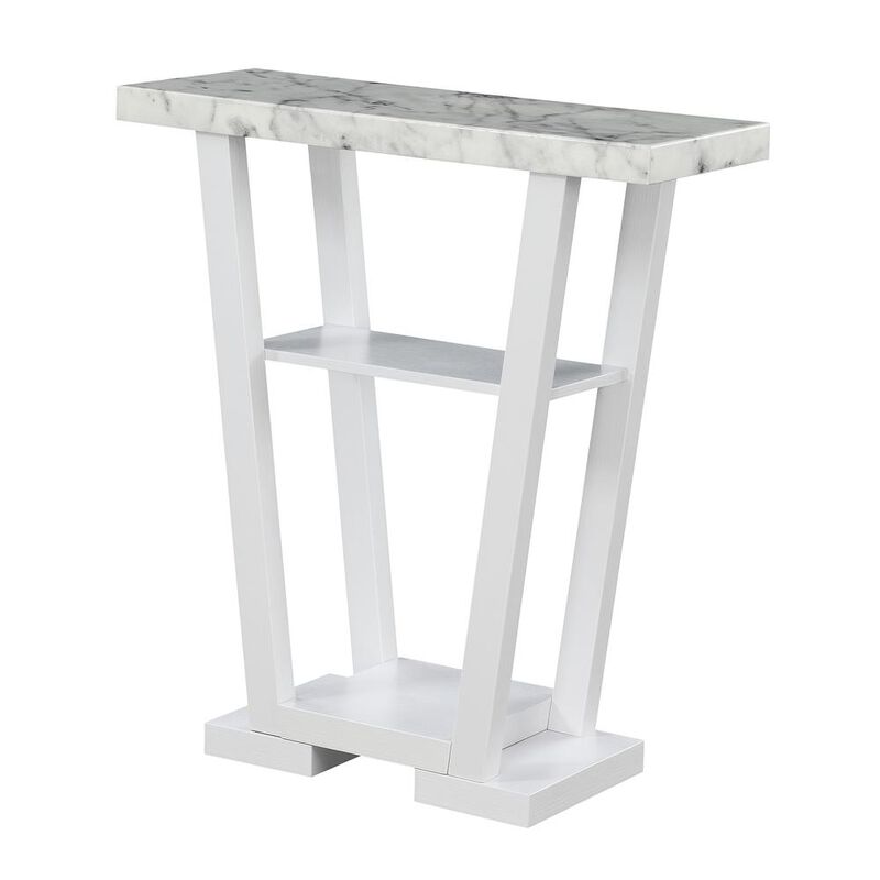 Convenience Concepts Newport V Console, Faux White Marble/White