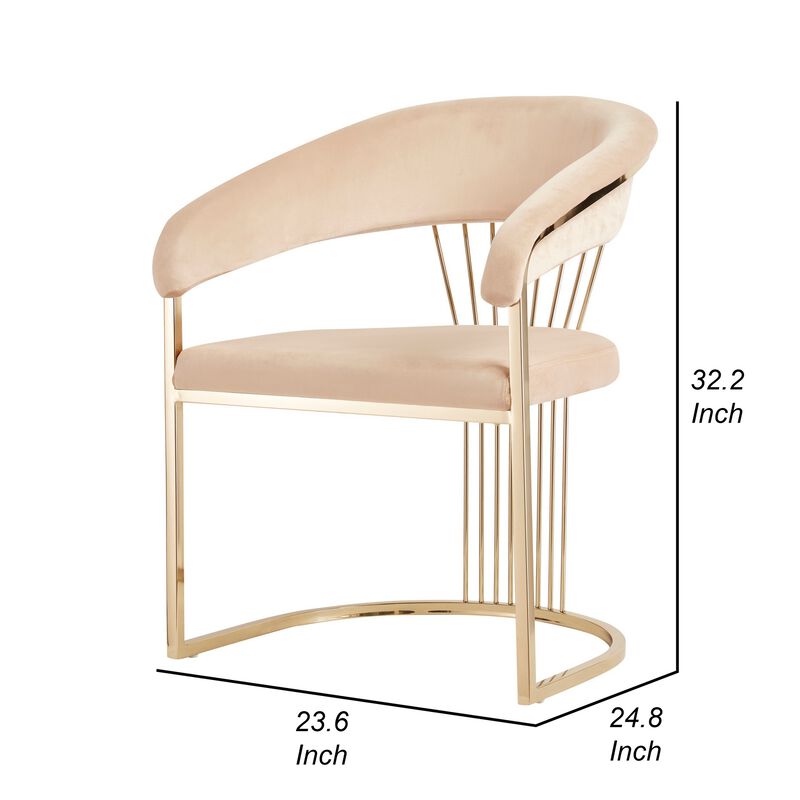 24 Inch Modern Dining Chair, Beige Velvet Seat Gold Cantilever Windsor Base - Benzara image number 4