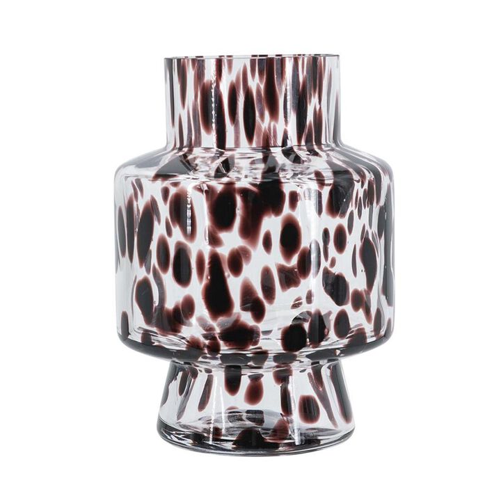 HomeRoots 8" Amber And Clear Abstract Glass Cylinder Table Vase
