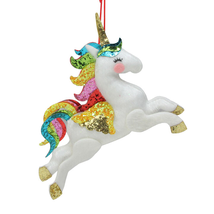 6.5" Plush Leaping Rainbow Unicorn Christmas Ornament