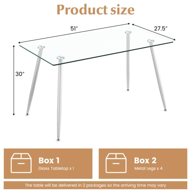 Hivvago Modern Glass Rectangular Dining Table with Metal Legs