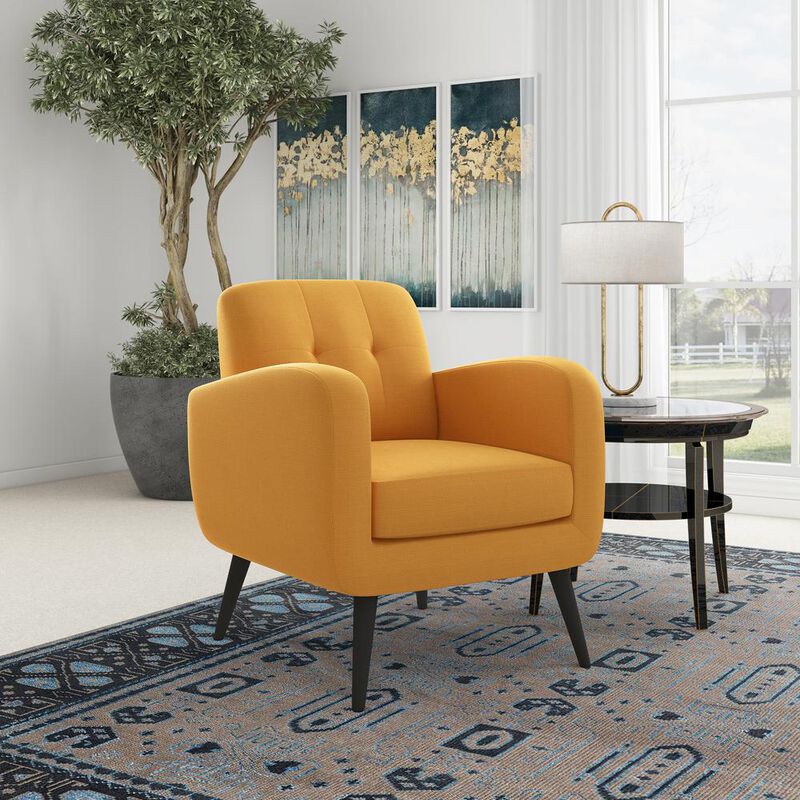 HL Home Furnishings Armchair in Mustard Yellow Linen with Espresso Legs