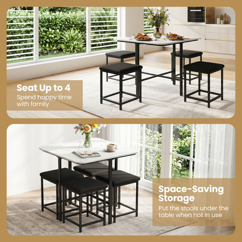 5 Piece Dining Table Set with 4 Cushioned Stools and Durable Metal Frame for Small Spaces image number 4