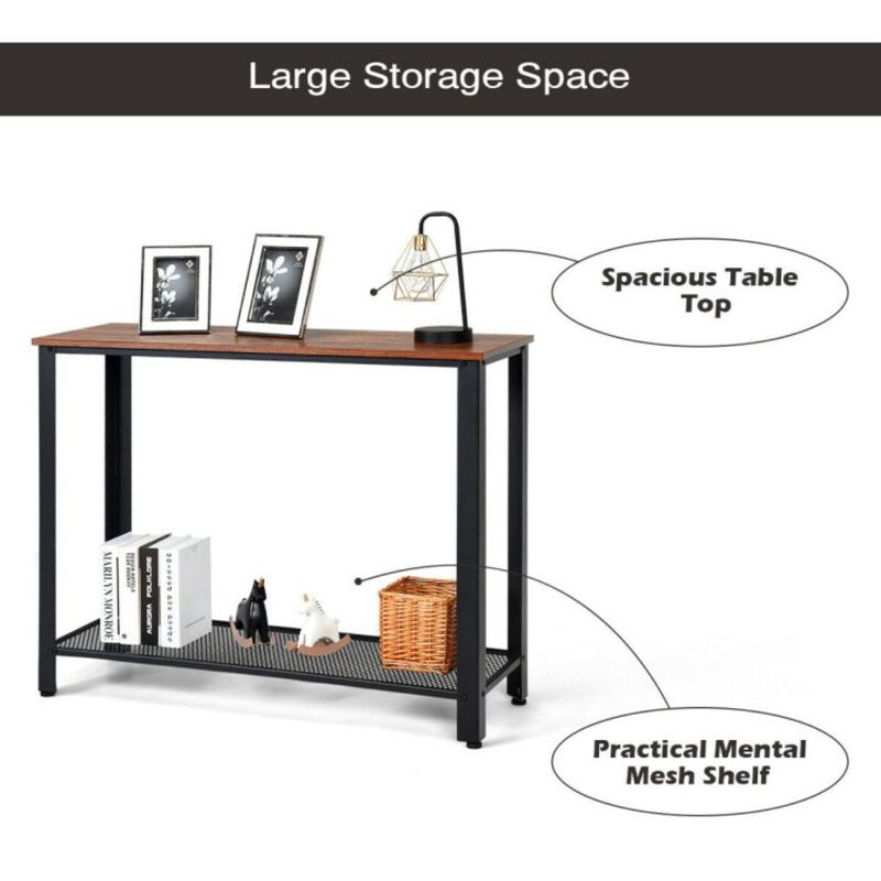 Hivvago Wood Console Sofa Table with Adjustable Feet and Storage Shelf