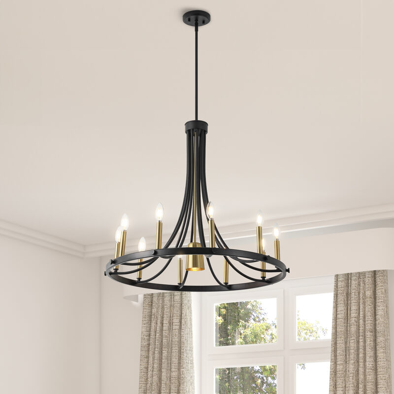 Dante 11-Light Transitional Modern Iron Adjustable Wagon Wheel LED Chandelier with Downlight
