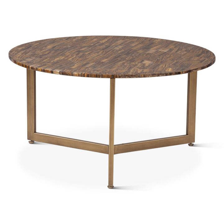 World Interiors Mumbai 36 Coffee Table in Tiger Eye with Iron Base