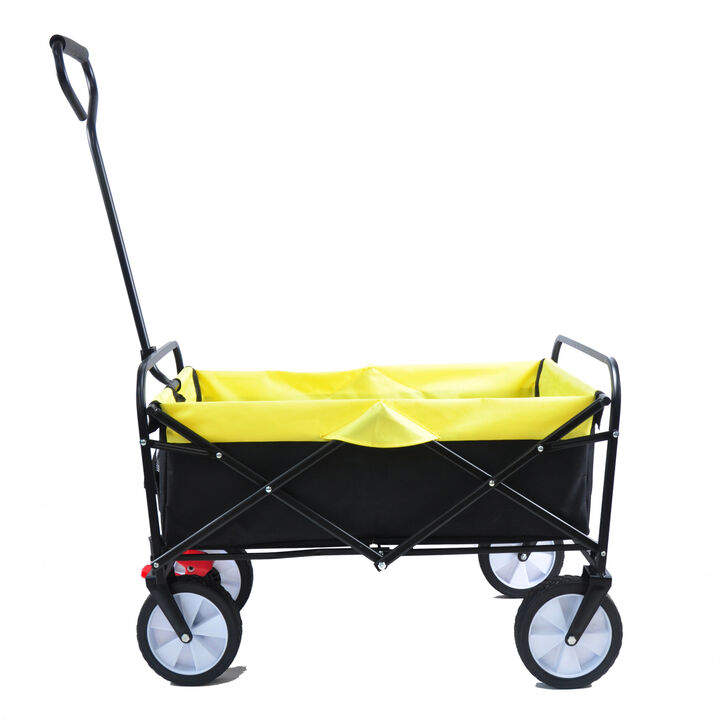 Folding Wagon Garden Shopping Beach Cart (black+yellow)