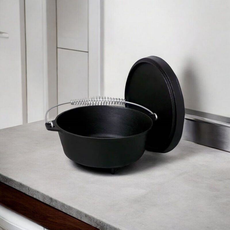 2-Gallon Seasoned Cast Iron Dutch Oven with Lid and Spiral Metal Handle