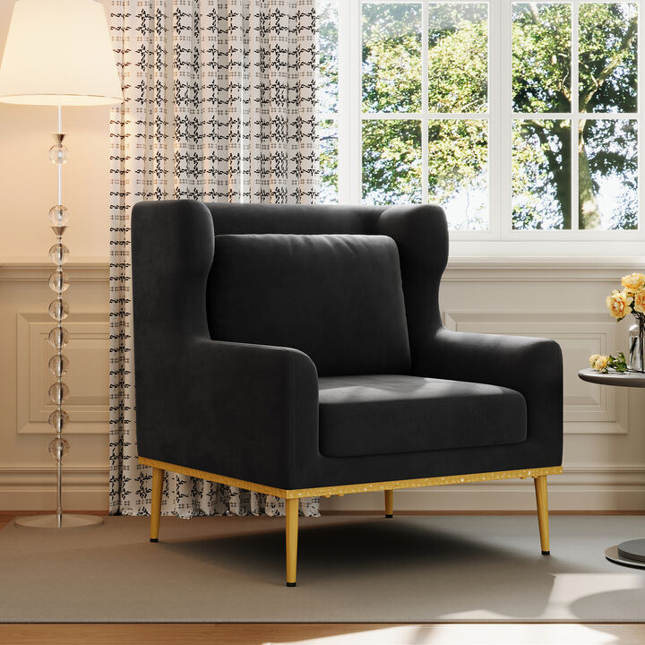 Merax Modern Velvet Accent Chair with Curved Armrests