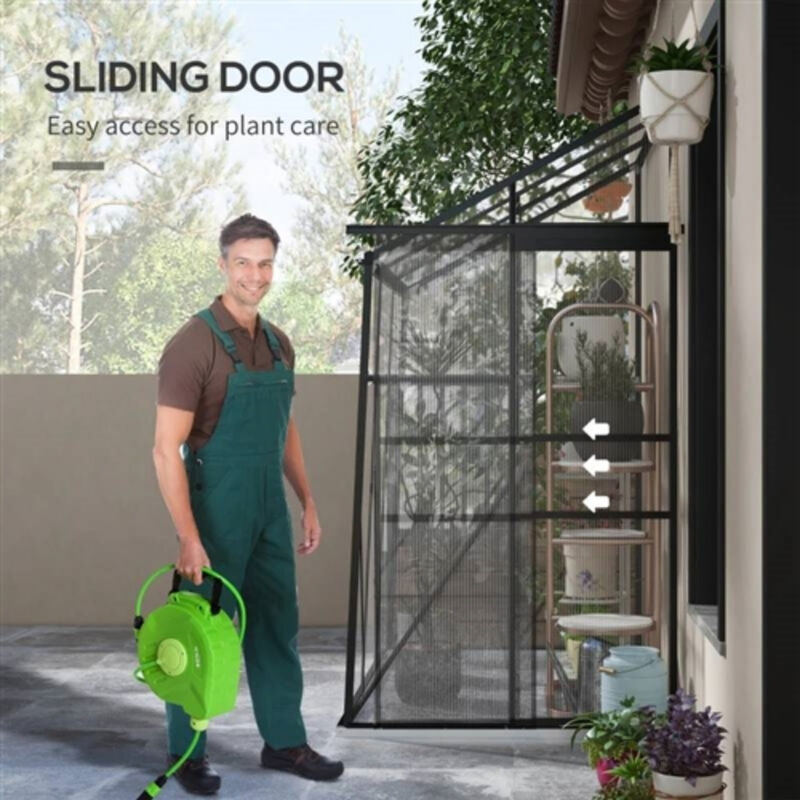 Lean-To Greenhouse with Polycarbonate Panels and Durable Metal Frame For Garden