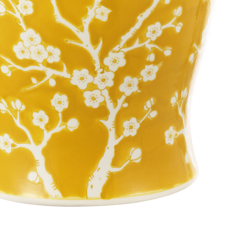 Cherry Blossom 17.75" Ceramic Garden Stool, Yellow/White