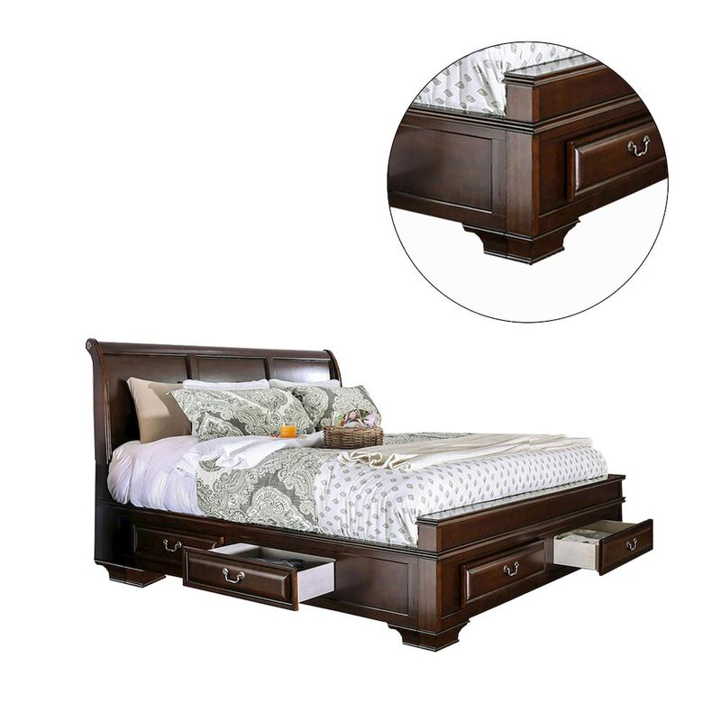 Simple Relax King Size Storage Bed in Brown Cherry Finish image number 2