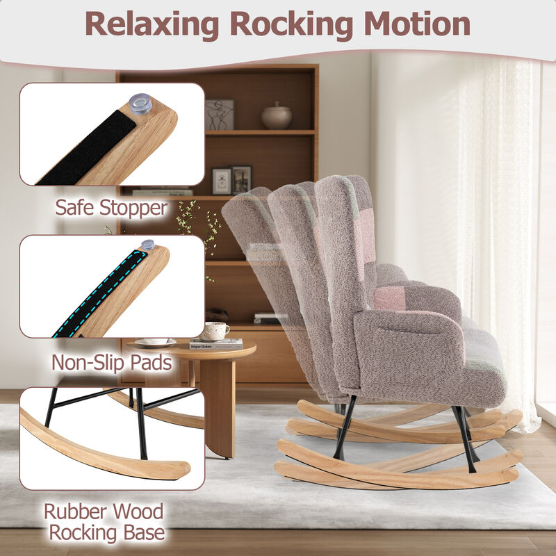 Upholstered Nursery Rocker Chair with Supportive High Back and Armrests-Multi Color image number 6