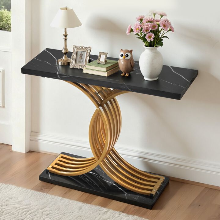 39 Inch Narrow Console Table Gold Sofa Table with Metal Frame