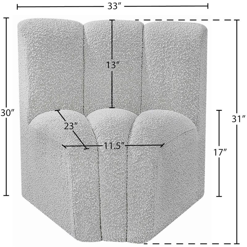 Meridian Furniture Arc Grey Boucle Fabric Curved Corner