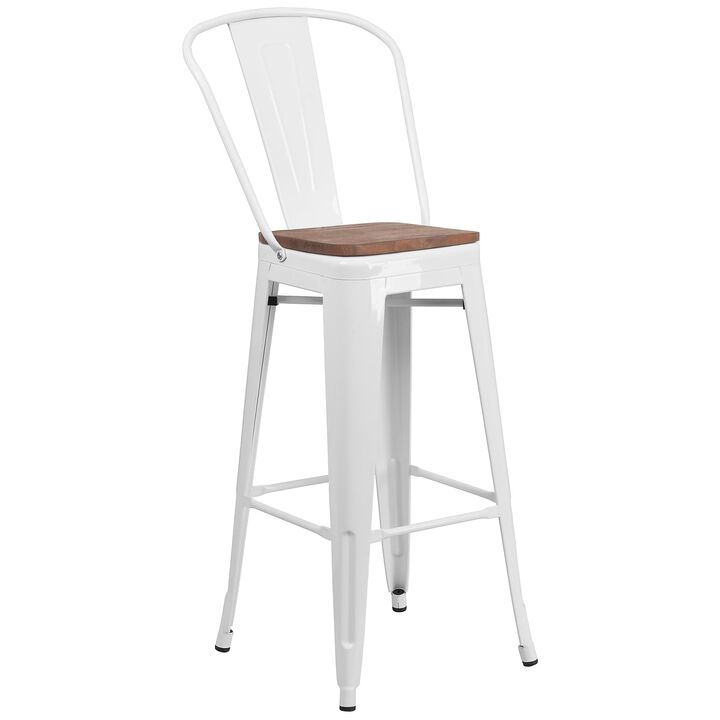 Flash Furniture Carly 24" High Copper Metal Counter Height Stool with Back and Wood Seat
