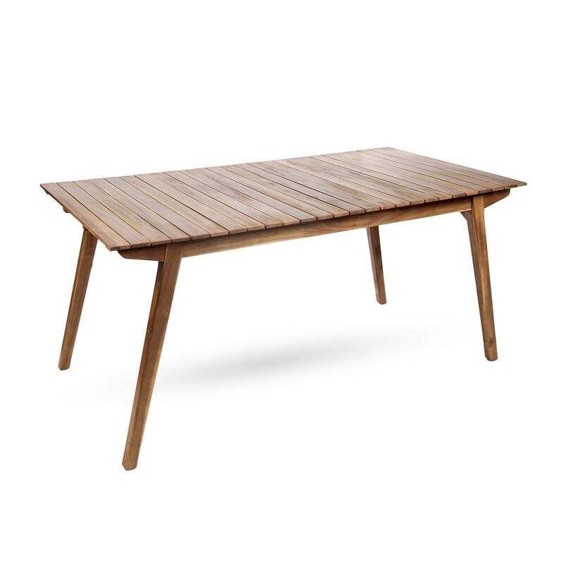Outdoor Dining Table, 69 Inch Slatted Rectangular, Brown Acacia Wood - Benzara