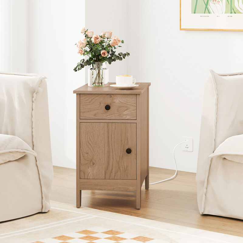 Flip Top End Table with Charging Station USB Ports Outlets and Drawer image number 2