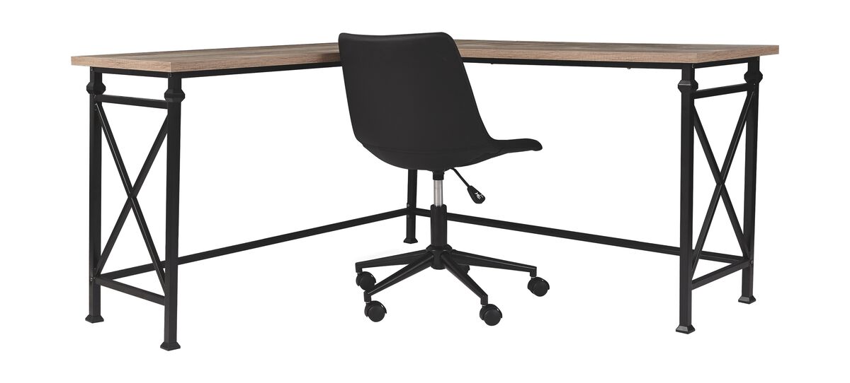 Jaeparli Grayish Brown L-Desk & Swivel Desk Chair