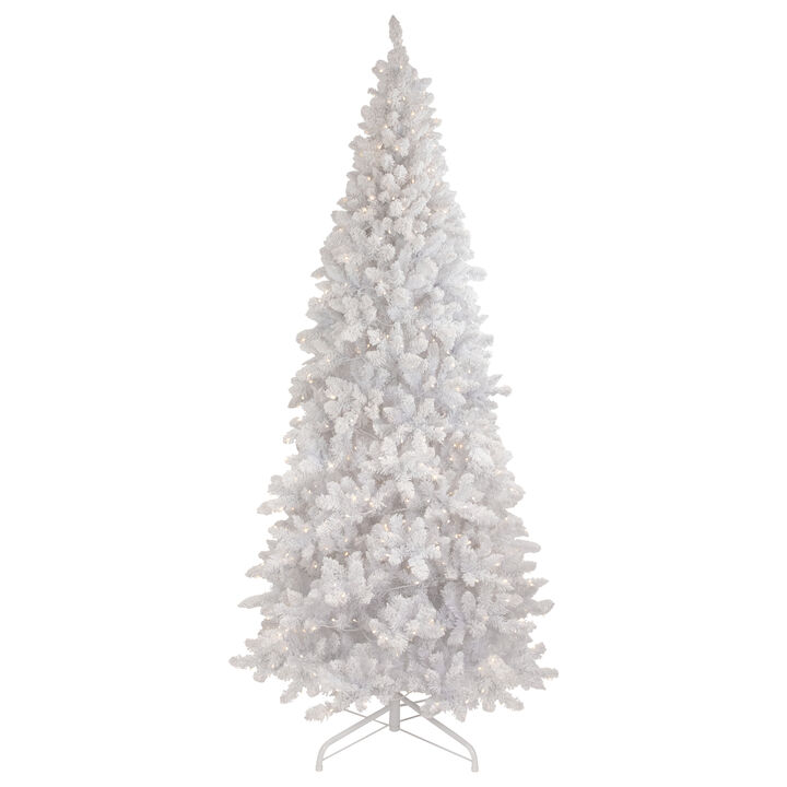 9' Pre-Lit Flocked Norway White Pine Artificial Christmas Tree  Warm White LED Lights
