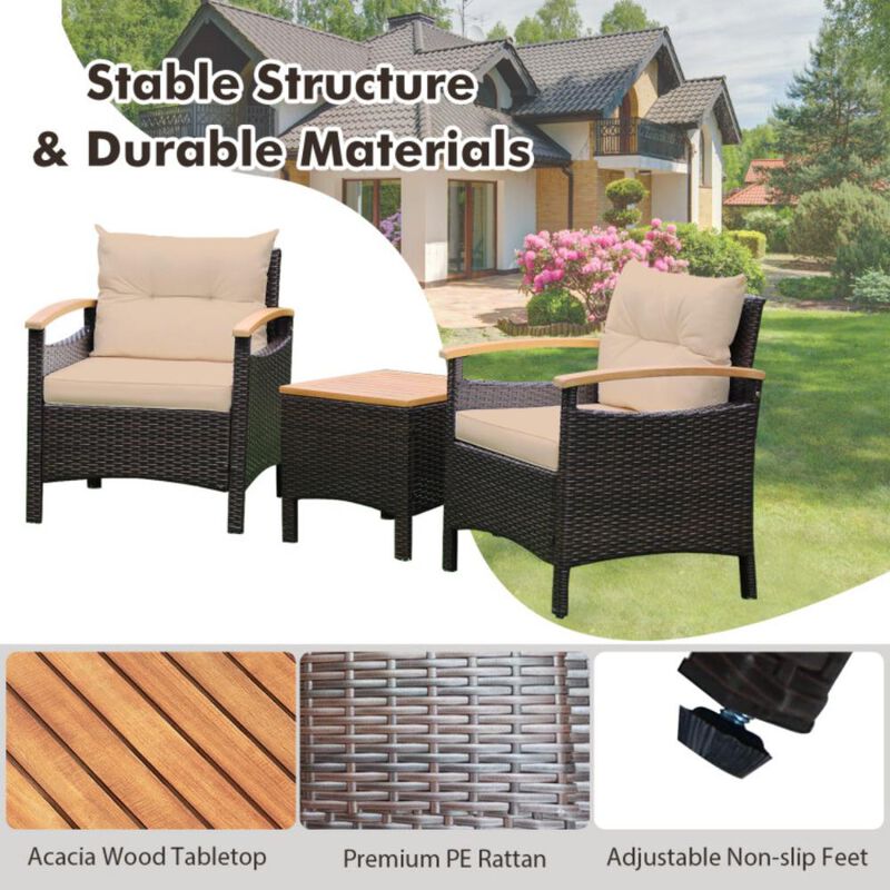 Hivvago 3 Pieces Patio Rattan Furniture Set with Removable Cushions