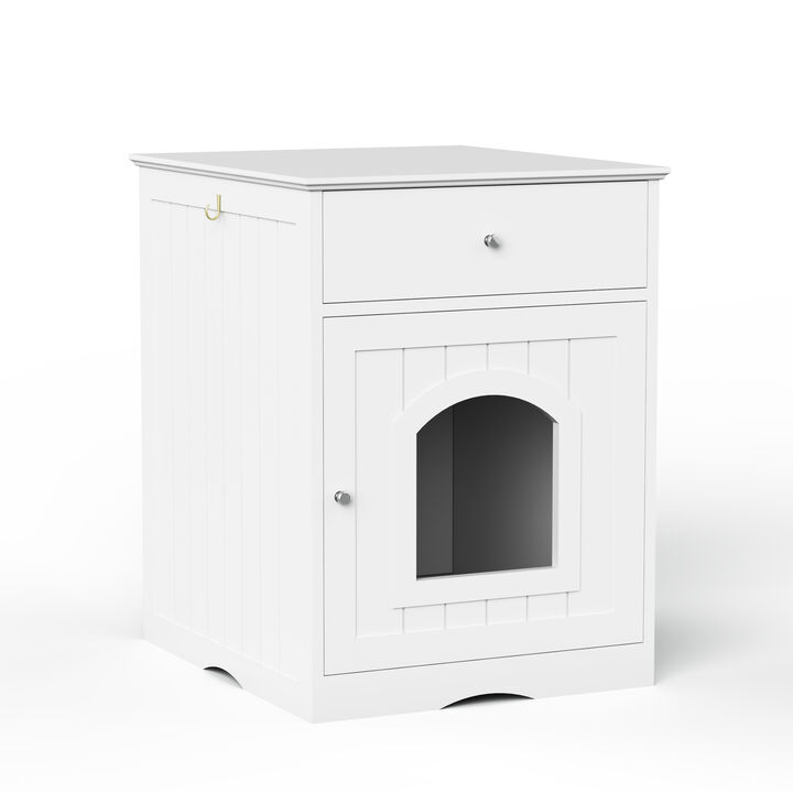 Wooden Pet House Cat Litter Box Enclosure with Drawer, Indoor Pet Crate, Cat Home Nightstand