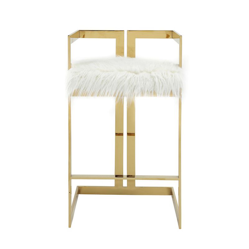 Pangea Home Kenzie Bar Stool Gold/White Faux Fur