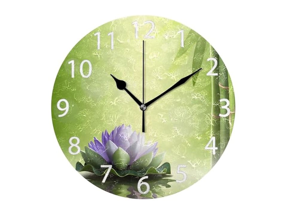 Zen Purple Lotus Oil Painting Wall Clock Silent Non Ticking Outdoor Office Decor
