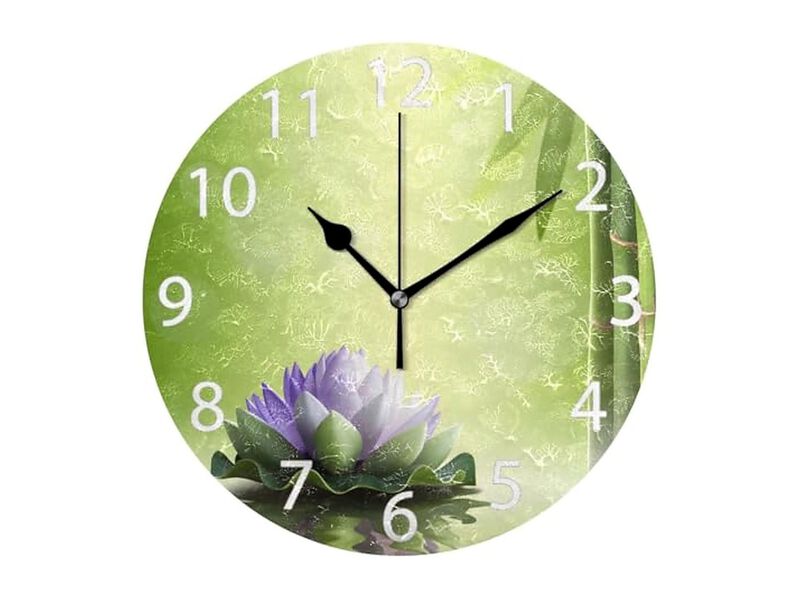 Zen Purple Lotus Oil Painting Wall Clock Silent Non Ticking Outdoor Office Decor image number 0