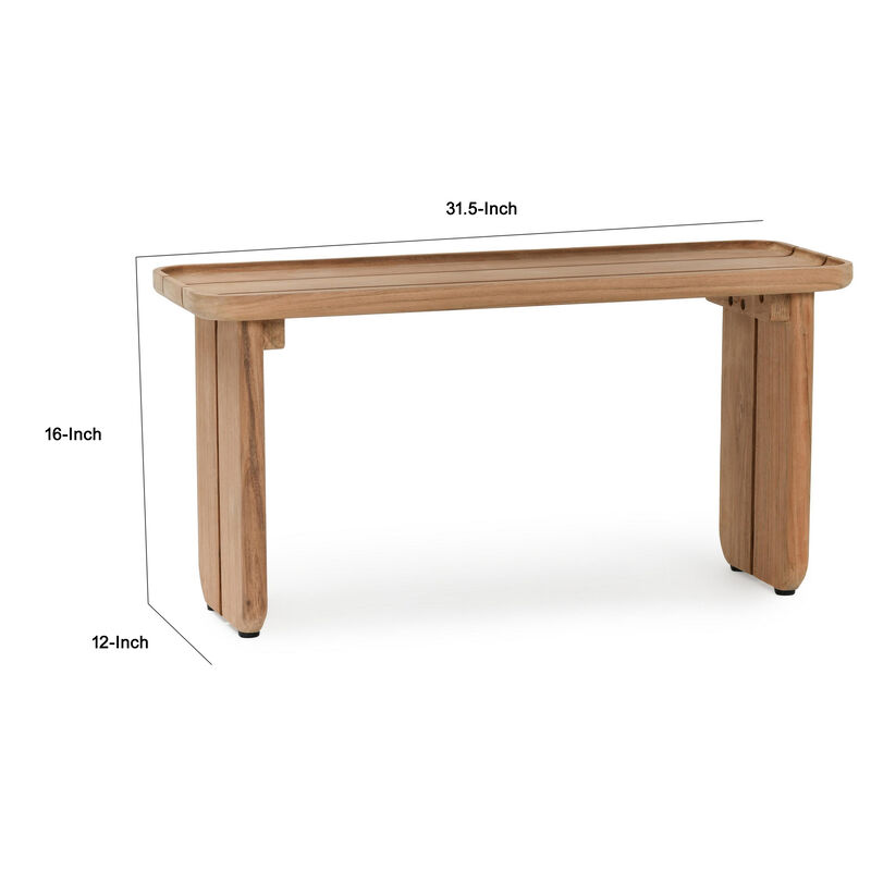 Eira Outdoor Coffee Table, Plank Top, Natural Brown Teak Wood 32 Inch - Benzara