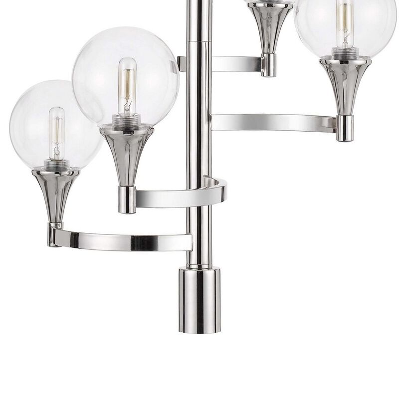 Chandelier with 4 Globe Glass Shades and Cone Design Holders, Chrome - Benzara image number 5