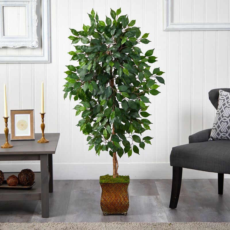HomPlanti 51 Inches Ficus Artificial Tree in Metal Planter