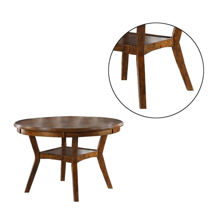 Round Top Wooden Dining Table with Boomerang Legs, Walnut Brown-Benzara