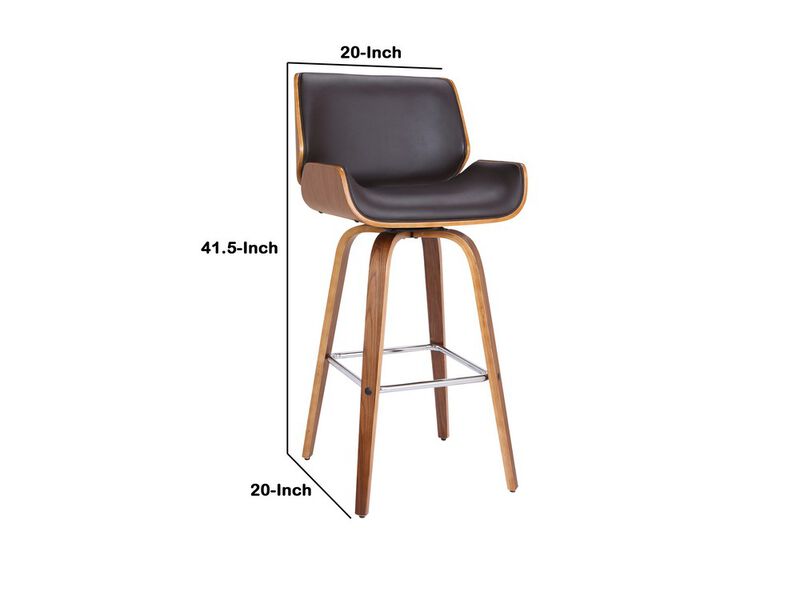 Bar Height Wooden Swivel Barstool with Leatherette Seat, Black and Brown-Benzara