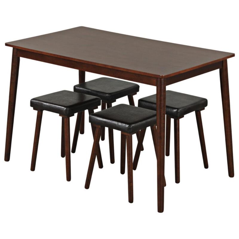Hivvago 5 Piece Dining Table Set for 4 with 4 Upholstered Stools and Rubber Wood Legs